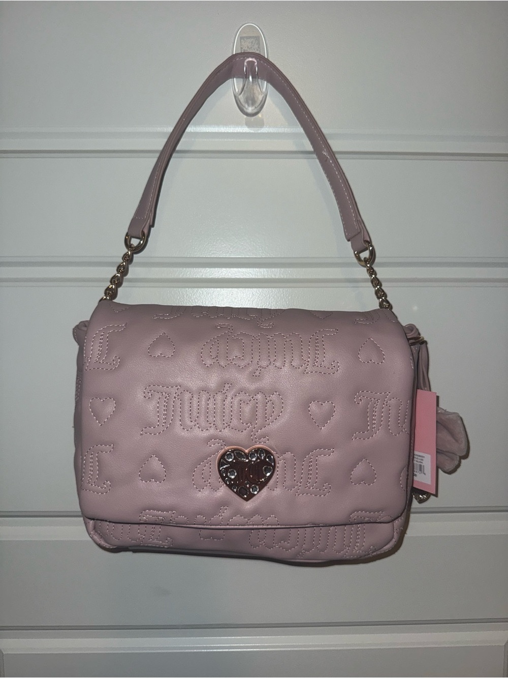 Juicy Couture Blush Pink Quilted Logo Shoulder Bag with Heart Hardware